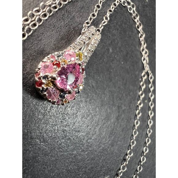 NEW purple multi sapphire sterling silver pendant and chain - Picture 9 of 15